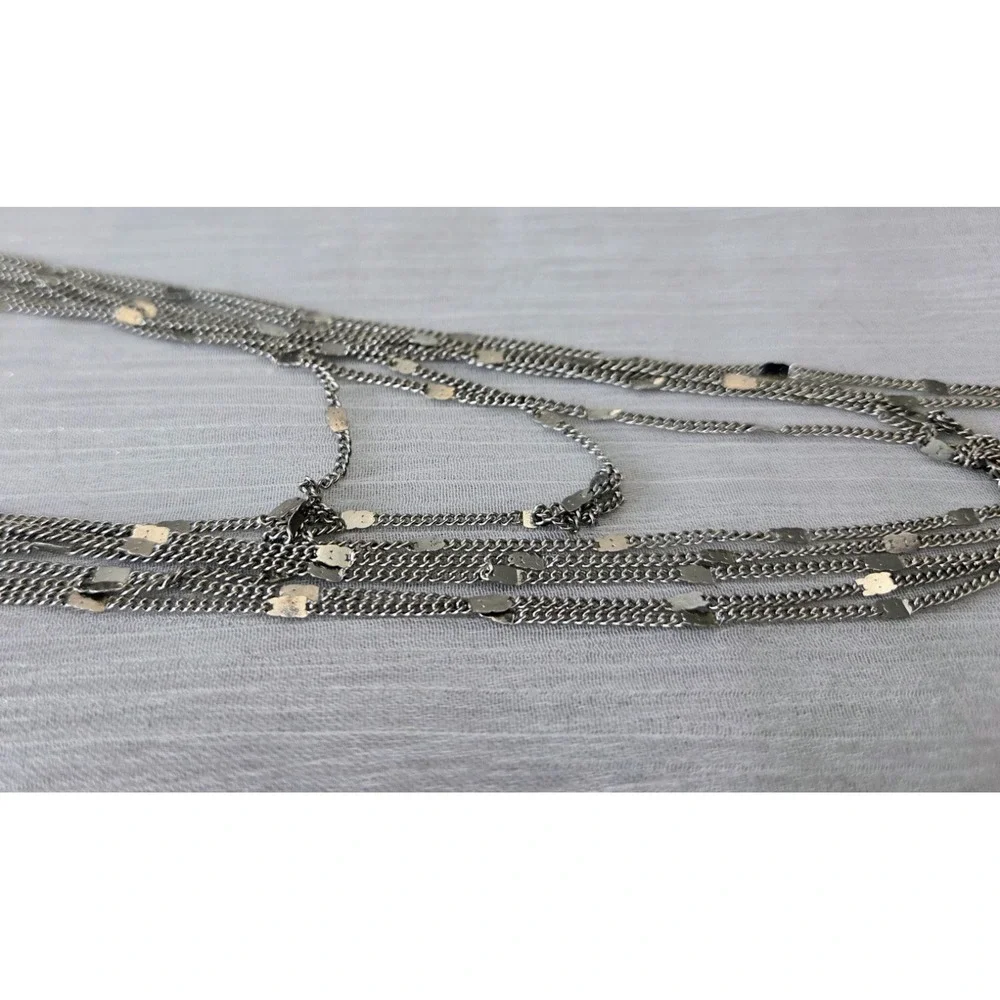 Silver Tone Multi-strand 7 Strand Chain‎ Layered Draped Long Necklace